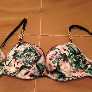 Victoria Secret Bombshell Push Up Bra 38C Adds 2 cup sizes Tropical Flowers